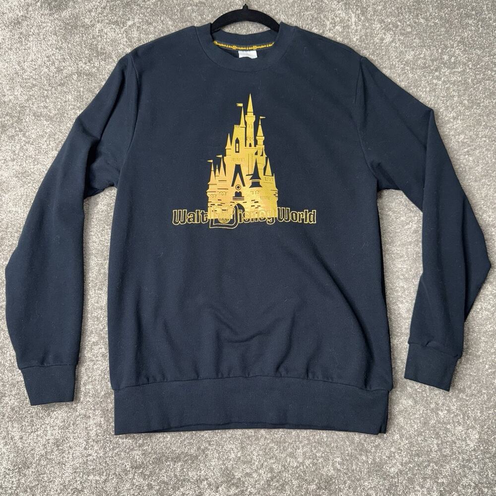 Disney Parks Walt Disney World WDW‎ Unisex Black Gold Castle Sweatshirt Medium.